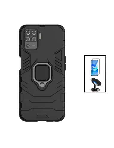 Kit Película de Vidro Temperado 5D Full Cover + Capa 3X1 Military Defender + Suporte Magnético de Carro para Oppo Reno5 Lite - P