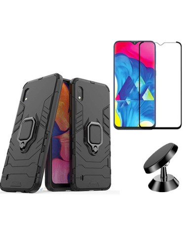 Kit Película de Vidro Temperado 5D Full Cover + Capa 3X1 Military Defender + Suporte Magnético de Carro para Samsung Galaxy A10