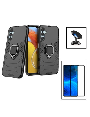 Kit Película de Vidro Temperado 5D Full Cover + Capa 3X1 Military Defender + Suporte Magnético de Carro para Samsung Galaxy M34 