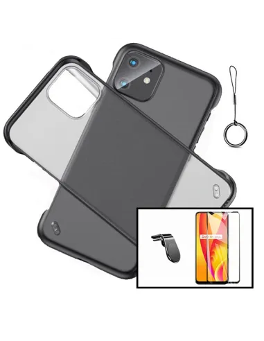 Kit Vidro Premium Full Cover + Capa Bumper + Suporte Magnético L - Preto para Realme C15