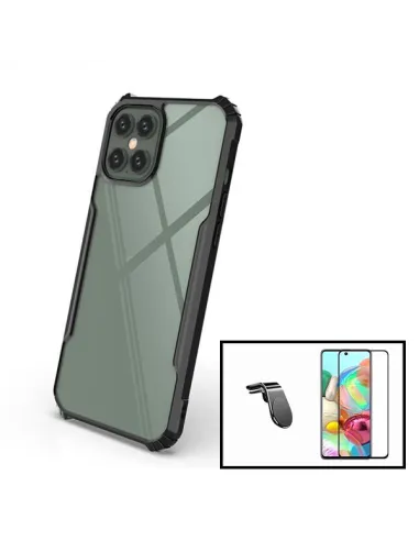 Kit Vidro Premium Full Cover + Capa Bumper + Suporte Magnético L - Preto para Samsung Galaxy A51