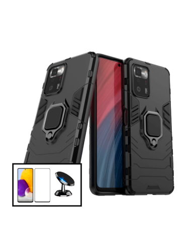 Kit Película de Vidro Temperado 5D Full Cover + Capa 3X1 Military Defender + Suporte Magnético de Carro para Xiaomi Poco X3 GT