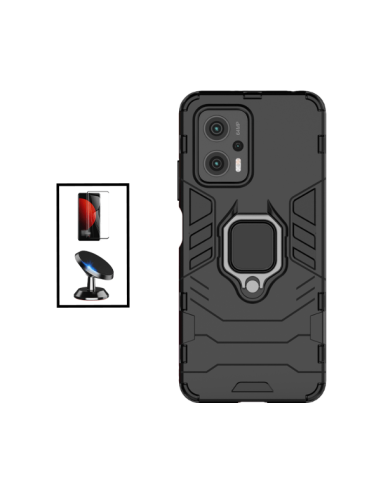 Kit Película de Vidro Temperado 5D Full Cover + Capa 3X1 Military Defender + Suporte Magnético de Carro para Xiaomi Poco X4 GT -
