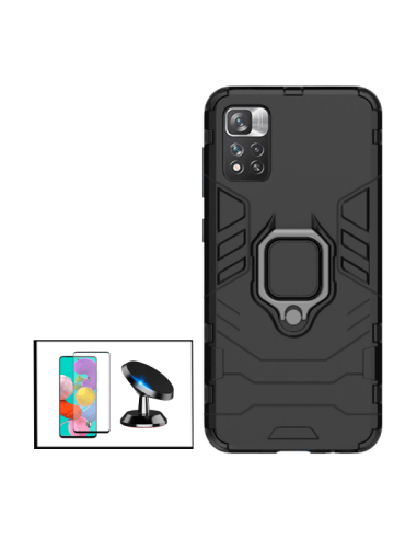 Kit Película de Vidro Temperado 5D Full Cover + Capa 3X1 Military Defender + Suporte Magnético de Carro para Xiaomi Poco X4 Pro 