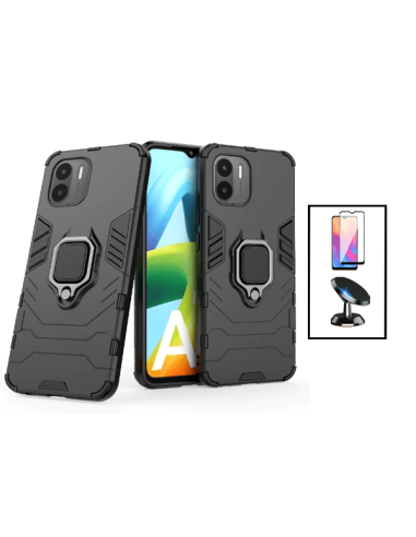 Kit Película de Vidro Temperado 5D Full Cover + Capa 3X1 Military Defender + Suporte Magnético de Carro para Xiaomi Redmi A1 - P