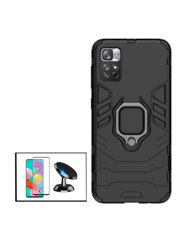 Kit Película de Vidro Temperado 5D Full Cover + Capa 3X1 Military Defender + Suporte Magnético de Carro para Xiaomi Redmi Note 1