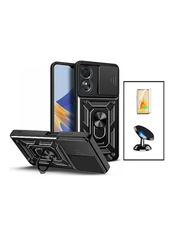 Kit Vidro Premium Full Cover + Capa Magnetic Slide Window + Suporte Magnético para Oppo A98 5G - Preto