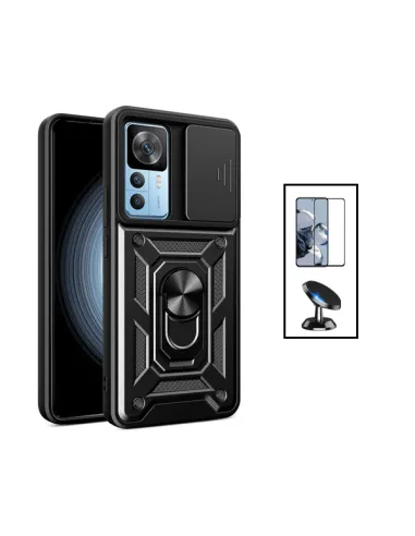 Kit Vidro Premium Full Cover + Capa Magnetic Slide Window + Suporte Magnético para Xiaomi 12T - Preto