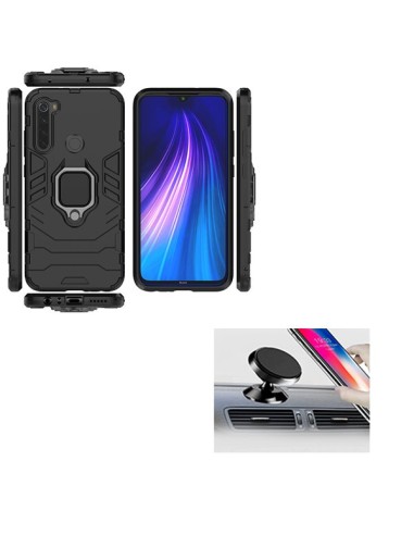 Kit Película de Vidro Temperado 5D Full Cover + Capa 3X1 Military Defender + Suporte Magnético de Carro para Xiaomi Redmi Note 8