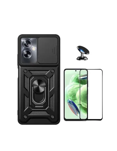 Kit Vidro Premium Full Cover + Capa Magnetic Slide Window + Suporte Magnético para Oppo A79 5G - Preto