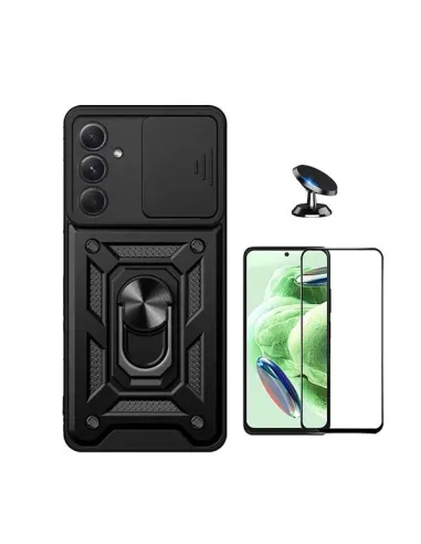 Kit Vidro Premium Full Cover + Capa Magnetic Slide Window + Suporte Magnético para Samsung Galaxy A35 5G - Preto