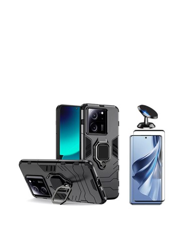 Kit Película de Vidro Temperado 5D Full Cover + Capa 3X1 Military Defender + Suporte Magnético de Carro Phonecare para Xiaomi 13