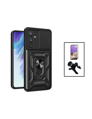 Kit Vidro Premium Full Cover + Capa Magnetic Slide Window + Suporte Magnético Reforçado para Samsung Galaxy A34 5G - Preto