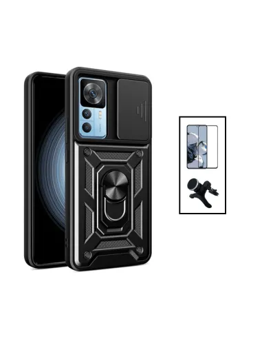 Kit Vidro Premium Full Cover + Capa Magnetic Slide Window + Suporte Magnético Reforçado para Xiaomi 12T - Preto