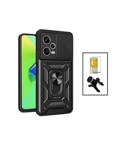 Kit Vidro Premium Full Cover + Capa Magnetic Slide Window + Suporte Magnético Reforçado para Xiaomi Poco X5 - Preto