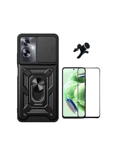 Kit Vidro Premium Full Cover + Capa Magnetic Slide Window + Suporte Magnético Reforçado  para Oppo A79 5G - Preto