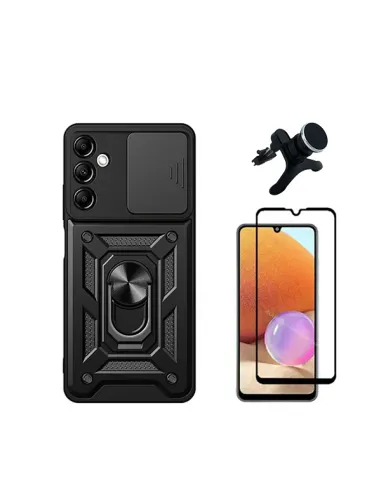 Kit Vidro Premium Full Cover + Capa Magnetic Slide Window + Suporte Magnético Reforçado  para Samsung Galaxy A15 - Preto