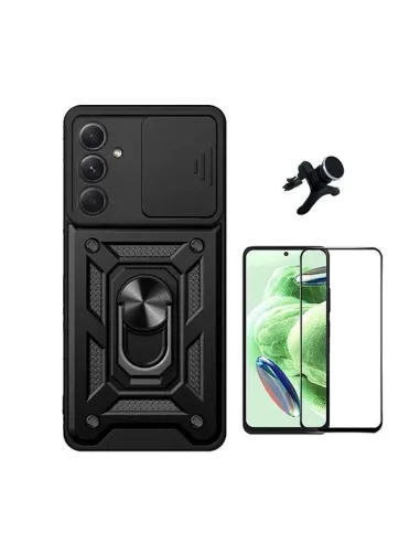 Kit Vidro Premium Full Cover + Capa Magnetic Slide Window + Suporte Magnético Reforçado  para Samsung Galaxy A35 5G - Preto