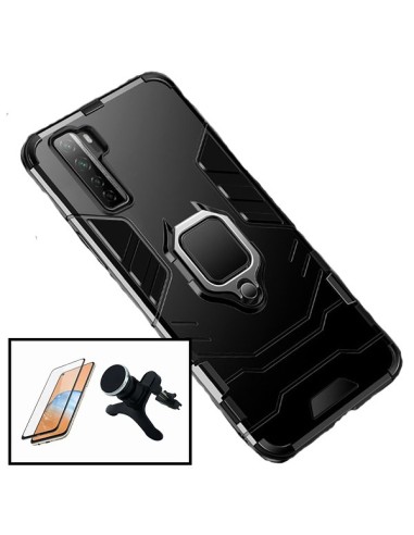 Kit Película de Vidro Temperado 5D Full Cover + Capa 3X1 Military Defender + Suporte Magnético de Carro Reforçado para Huawei P4