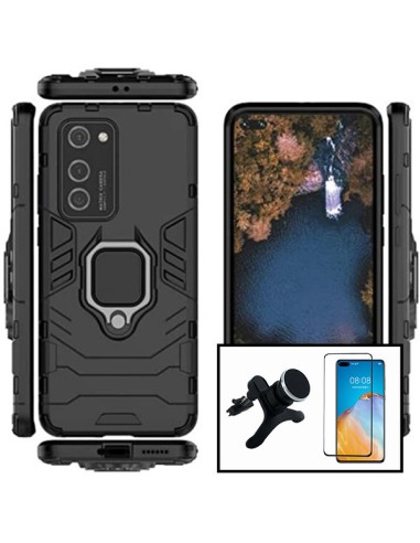 Kit Película de Vidro Temperado 5D Full Cover + Capa 3X1 Military Defender + Suporte Magnético de Carro Reforçado para Huawei P4