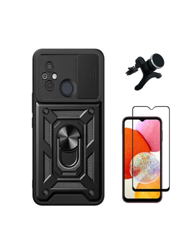 Kit Vidro Premium Full Cover + Capa Magnetic Slide Window + Suporte Magnético Reforçado  para Xiaomi Poco C55 - Preto