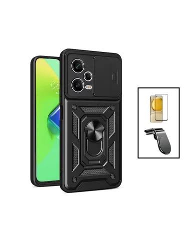 Kit Vidro Premium Full Cover + Capa Magnetic Slide Window + Suporte Magnético L para Xiaomi Poco X5 - Preto