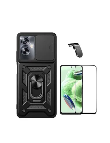 Kit Vidro Premium Full Cover + Capa Magnetic Slide Window + Suporte Magnético L  para Oppo A79 5G - Preto