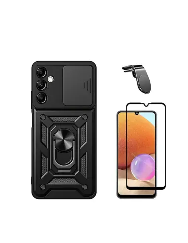 Kit Vidro Premium Full Cover + Capa Magnetic Slide Window + Suporte Magnético L  para Samsung Galaxy A15 - Preto