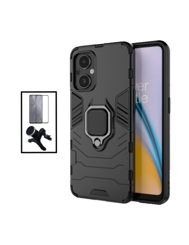 Kit Película de Vidro Temperado 5D Full Cover + Capa 3X1 Military Defender + Suporte Magnético de Carro Reforçado para onePlus N