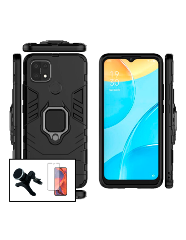 Kit Película de Vidro Temperado 5D Full Cover + Capa 3X1 Military Defender + Suporte Magnético de Carro Reforçado para Oppo A15