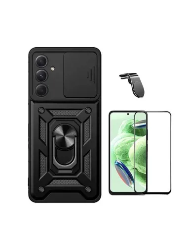 Kit Vidro Premium Full Cover + Capa Magnetic Slide Window + Suporte Magnético L  para Samsung Galaxy A55 5G - Preto