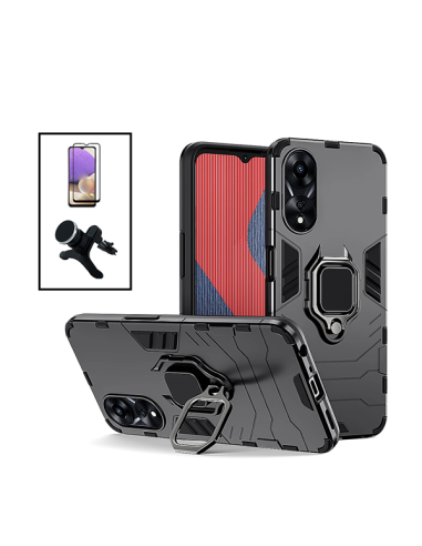 Kit Película de Vidro Temperado 5D Full Cover + Capa 3X1 Military Defender + Suporte Magnético de Carro Reforçado para Oppo A58 