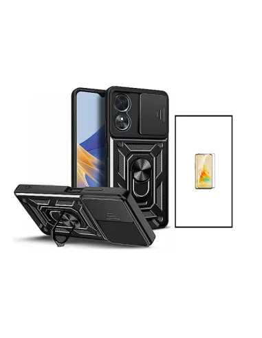 Kit Vidro Premium Full Cover + Capa Magnetic Slide Window para Oppo A98 5G - Preto