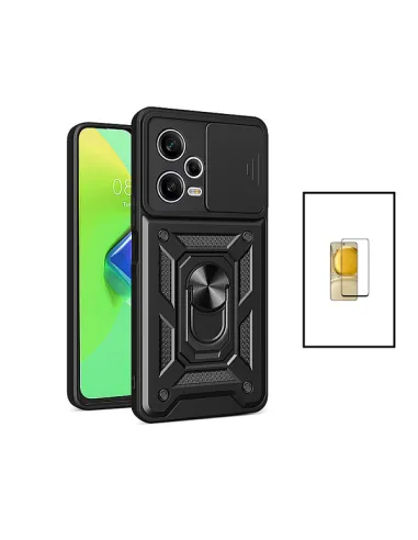 Kit Vidro Premium Full Cover + Capa Magnetic Slide Window para Xiaomi Redmi Note 12 Pro - Preto