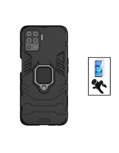 Kit Película de Vidro Temperado 5D Full Cover + Capa 3X1 Military Defender + Suporte Magnético de Carro Reforçado para Oppo Reno