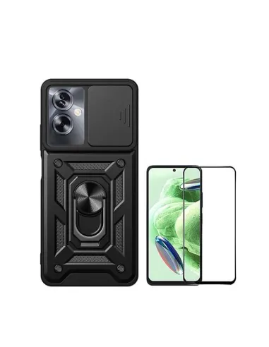 Kit Vidro Premium Full Cover + Capa Magnetic Slide Window  para Oppo A79 5G - Preto