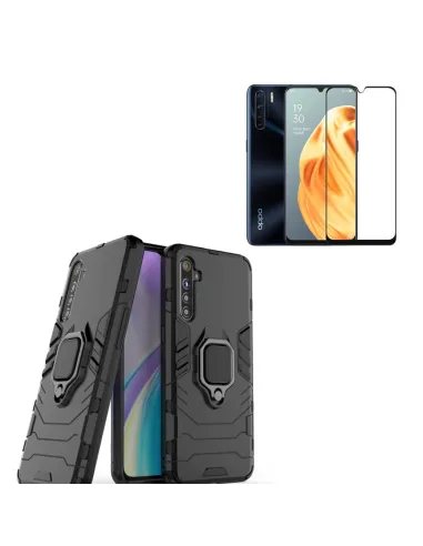 Kit Vidro Premium Full Cover + Capa Military  Defender 3x1 Anti-Impacto para Oppo A91