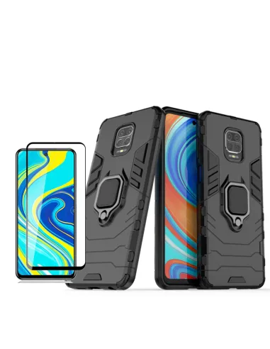 Kit Vidro Premium Full Cover + Capa Military  Defender 3x1 Anti-Impacto para Xiaomi Redmi Note 9 Pro