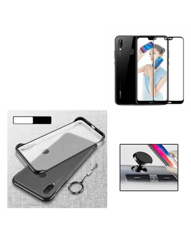 Kit Vidro Premium Full Cover + Capa Naked Bumper + Suporte Magnético para Huawei P20 Lite