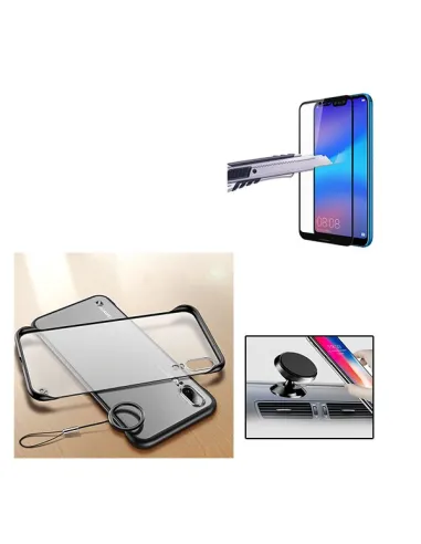 Kit Vidro Premium Full Cover + Capa Naked Bumper + Suporte Magnético para Huawei P20 Pro