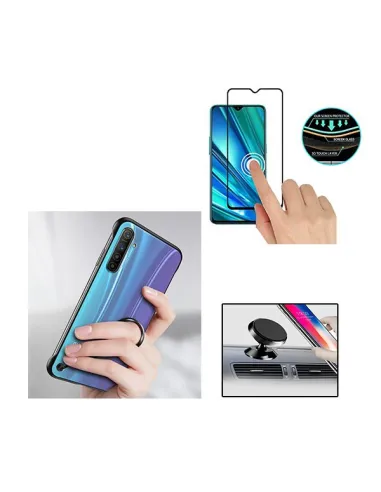 Kit Vidro Premium Full Cover + Capa Naked Bumper + Suporte Magnético para Realme 5 Pro