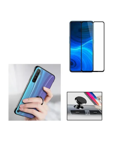 Kit Vidro Premium Full Cover + Capa Naked Bumper + Suporte Magnético para Realme X2