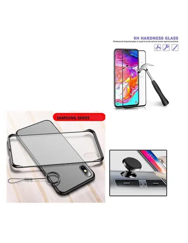 Kit Vidro Premium Full Cover + Capa Naked Bumper + Suporte Magnético para Samsung Galaxy A70s