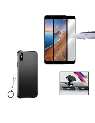 Kit Vidro Premium Full Cover + Capa Naked Bumper + Suporte Magnético para Xiaomi Redmi 7A