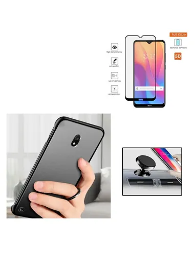 Kit Vidro Premium Full Cover + Capa Naked Bumper + Suporte Magnético para Xiaomi Redmi 8A