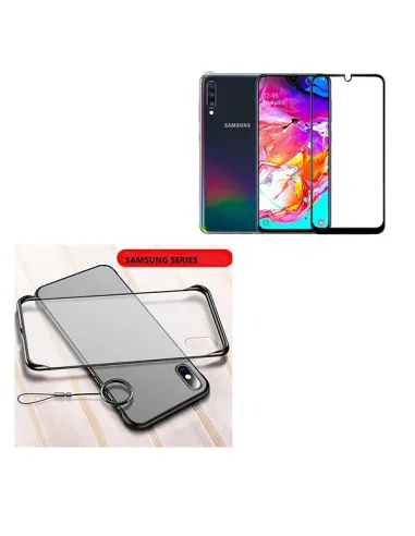 Kit Vidro Premium Full Cover + Capa Naked Bumper para Samsung Galaxy A70