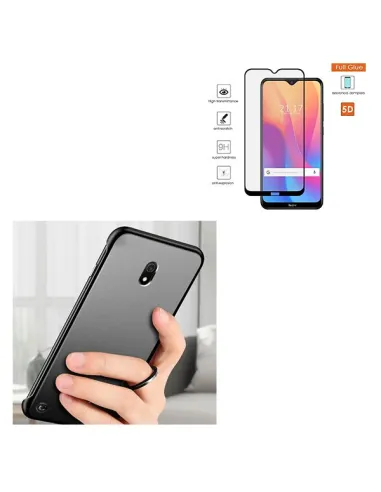 Kit Vidro Premium Full Cover + Capa Naked Bumper para Xiaomi Redmi 8A