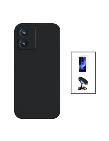 Kit Vidro Premium Full Cover + Capa Silicone Líquido + Suporte Magnético para Alcatel 1B (2022) - Preto