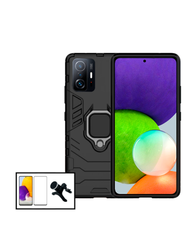 Kit Película de Vidro Temperado 5D Full Cover + Capa 3X1 Military Defender + Suporte Magnético de Carro Reforçado para Xiaomi 11