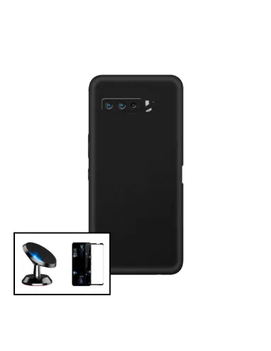 Kit Vidro Premium Full Cover + Capa Silicone Líquido + Suporte Magnético para Asus ROG Phone 5